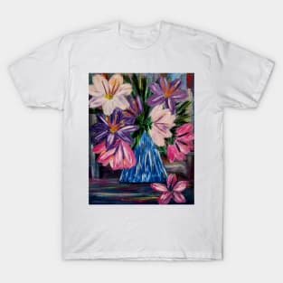 A beautiful lovely boutique of abstract vibrant colorful  flowers in a tall glass vase T-Shirt